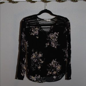Floral Print Shirt with Lace Shoulders